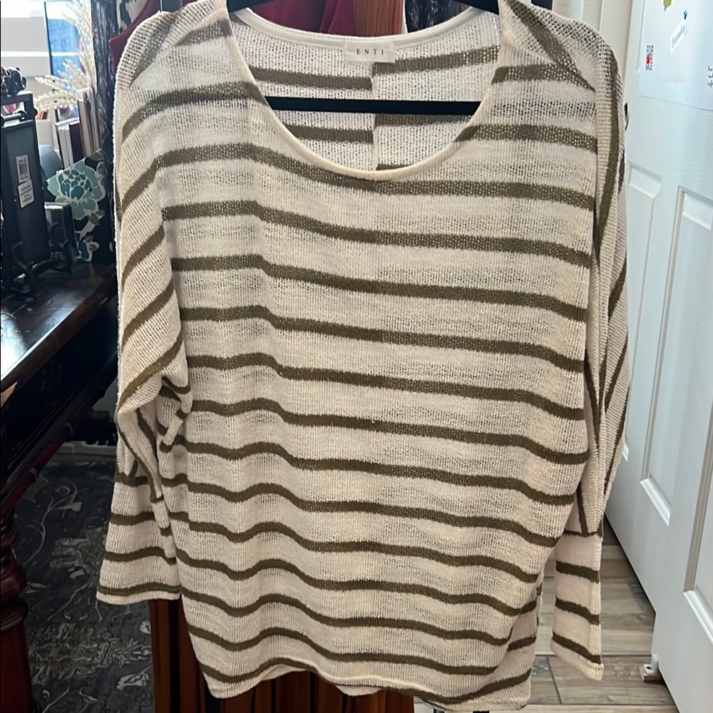 Women's Striped Sweater - Cream and Olive